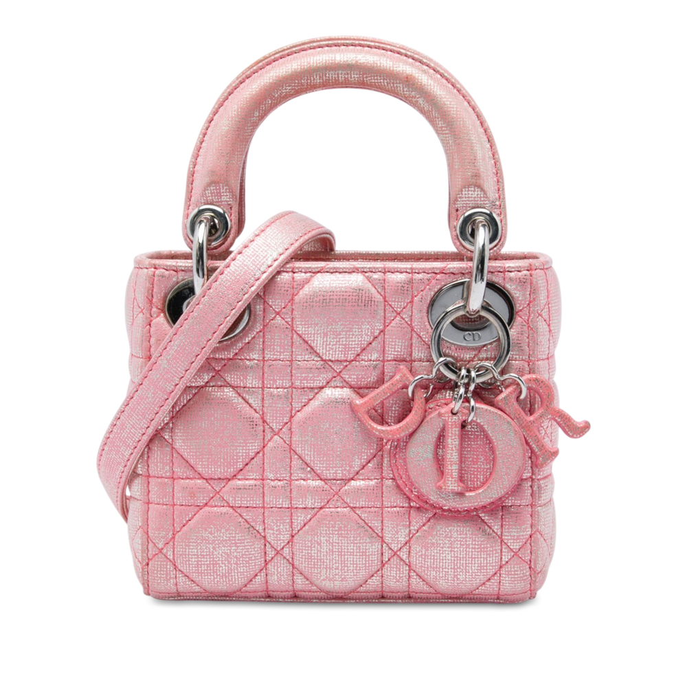 Pre-Loved Dior Micro Metallic Iridescent Lambskin Cannage Lady Dior